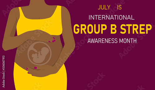 Group B Strep awareness month banner. Horizontal illustration with pregnant woman.