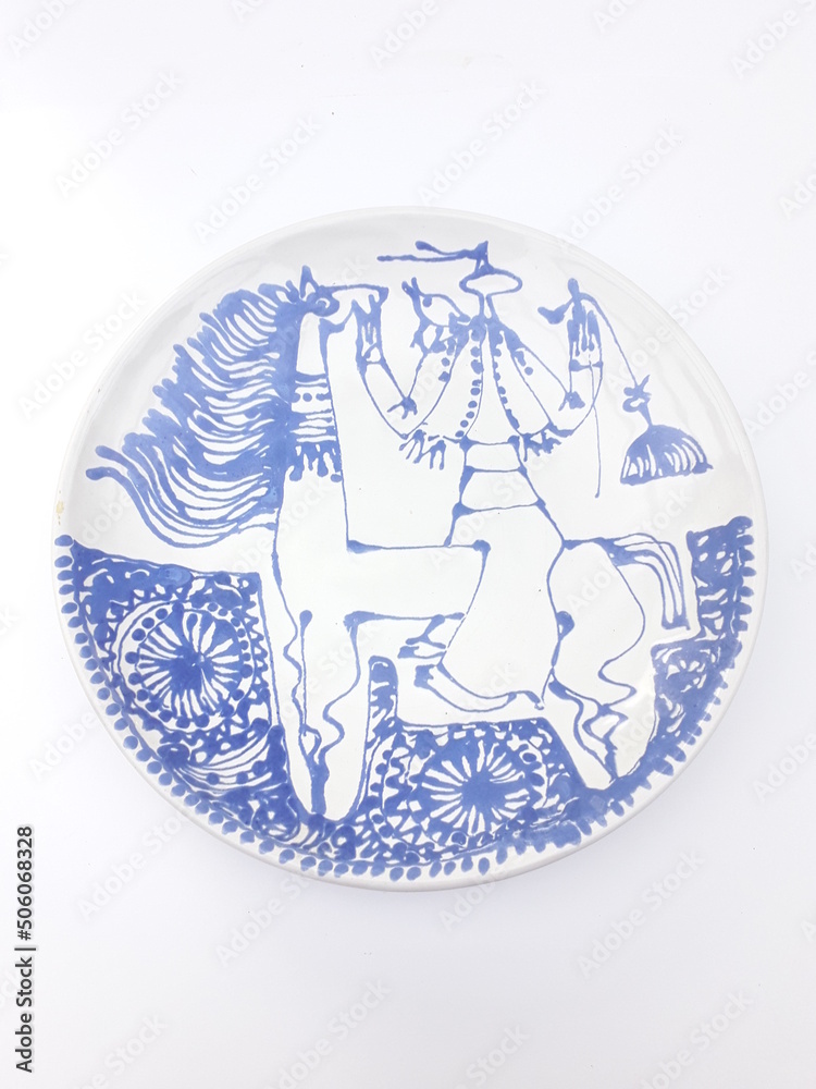 Mid-century modern pottery - wall plate with folk art pattern Mid-century modern pottery - wall plate with folk art pattern