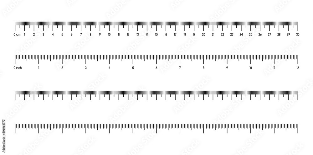 Measuring scale, marking for rulers. 30 cm, 12 inch. Vector EPS 10