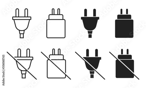 Plug and no plug icon set on white background. Vector EPS 10