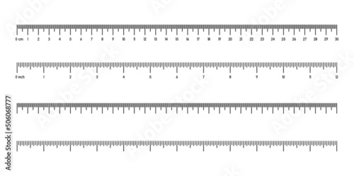 Measuring scale, marking for rulers. 30 cm, 12 inch. Vector EPS 10