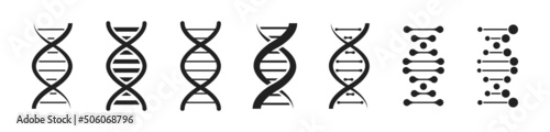 DNA black icon set. Genetic line symbols. Vector EPS 10