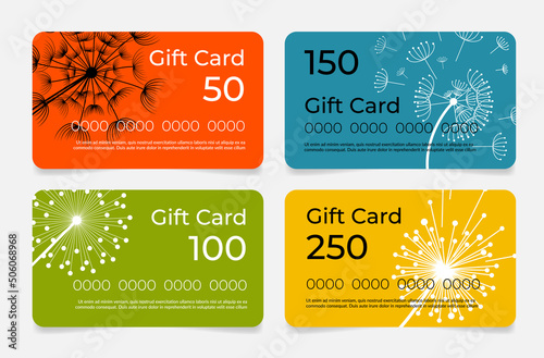 Collection dandelion gift card template realistic privilege business certificate vector illustration