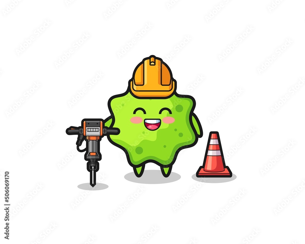 road worker mascot of splat holding drill machine road worker mascot of splat holding drill machine
