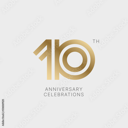 10 years anniversary logo design on white background for celebration event. 10th celebration emblem.