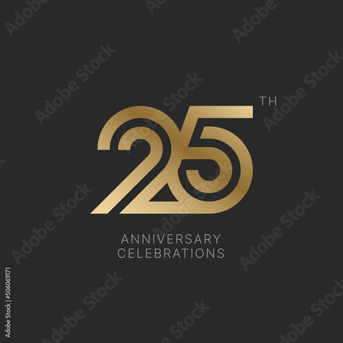 25 years anniversary logo design on black background for celebration event. 25th celebration emblem.