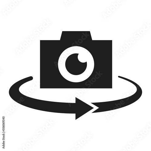 Panorama photo camera with circled arrow monochrome icon vector photocamera 360 degree view