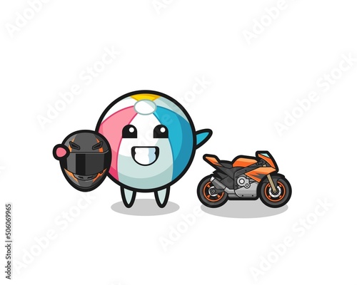 cute beach ball cartoon as a motorcycle racer © heriyusuf