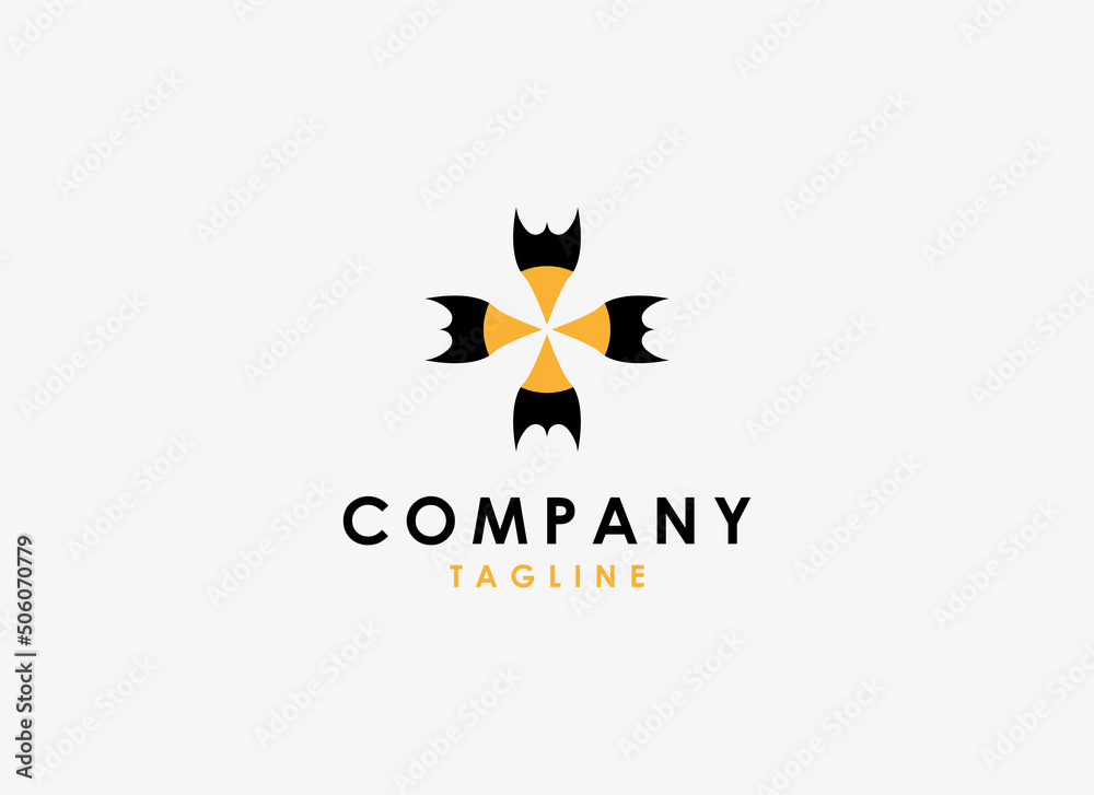 Abstract Business Logo. Geometric Shape Cross with Bat Icon Isolated on Grey Background. Usable for Business and Branding Logos. Flat Vector Design Template Element. Abstract Business Logo. Geometric Shape Cross with Bat Icon Isolated on Grey Background. Usable for Business and Branding Logos. Flat Vector Design Template Element.