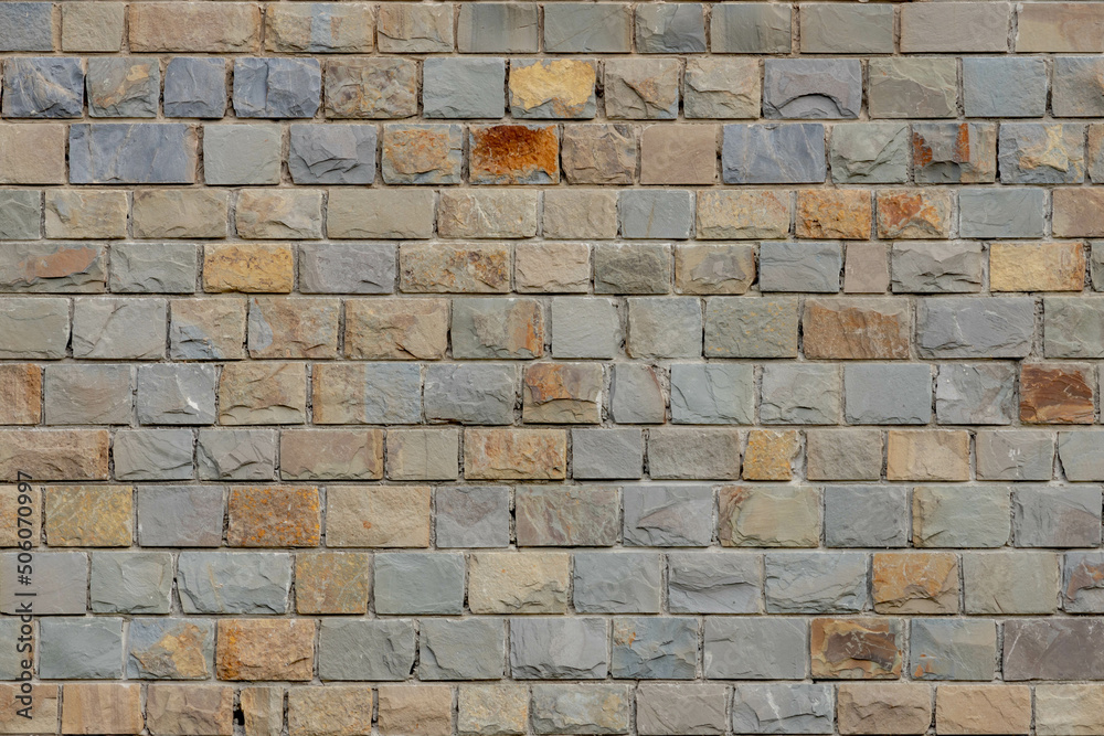 Yellow grey stone brick background, Abstract geometric pattern texture, Old classic vintage style outdoor building wall, Can be used as background for display or montage your products.