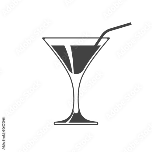 Martini glass with straw icon isolated on white background. Vector illustration.