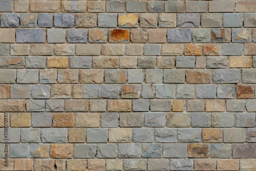 Yellow grey stone brick background  Abstract geometric pattern texture  Old classic vintage style outdoor building wall  Can be used as background for display or montage your products.