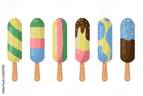 A set of multi-colored ice cream in flat style. Vector image.