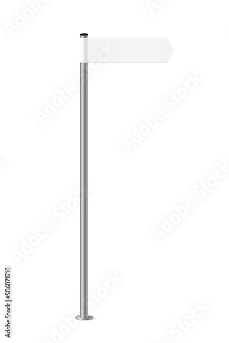 Signpost with blank direction sign on road. Metal pole with white arrow board vector illustration. Retro steel street post isolated on white background. Simple empty crossroad banner