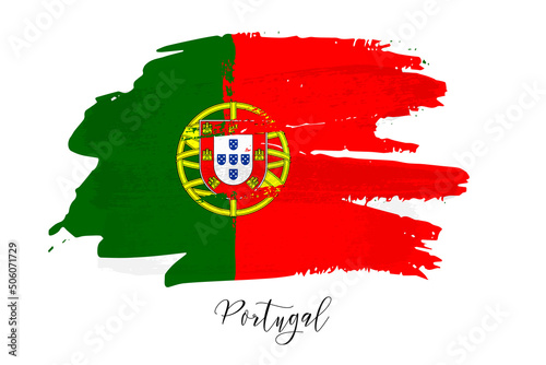 Portugal flag with brush stroke grunge texture, abstract Portuguese national symbol