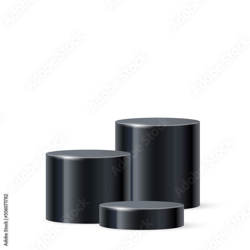 3d podium platform cylinders, black pedestal stages for product presentation or winner