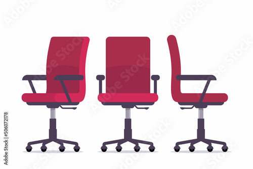 Office chair in various points of view. Furniture for office Interior in flat style. Vector illustration.