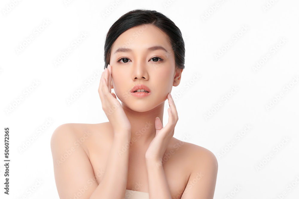 Beautiful young asian woman with clean fresh skin on white background, Face care, Facial treatment, Cosmetology, beauty and spa, Asian women portrait. Beautiful young asian woman with clean fresh skin on white background, Face care, Facial treatment, Cosmetology, beauty and spa, Asian women portrait.