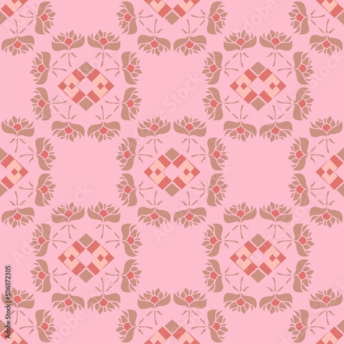 Pink and brown vector seamless repeat pattern with flowers