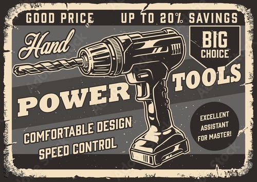 Monochrome poster with hand cordless drill