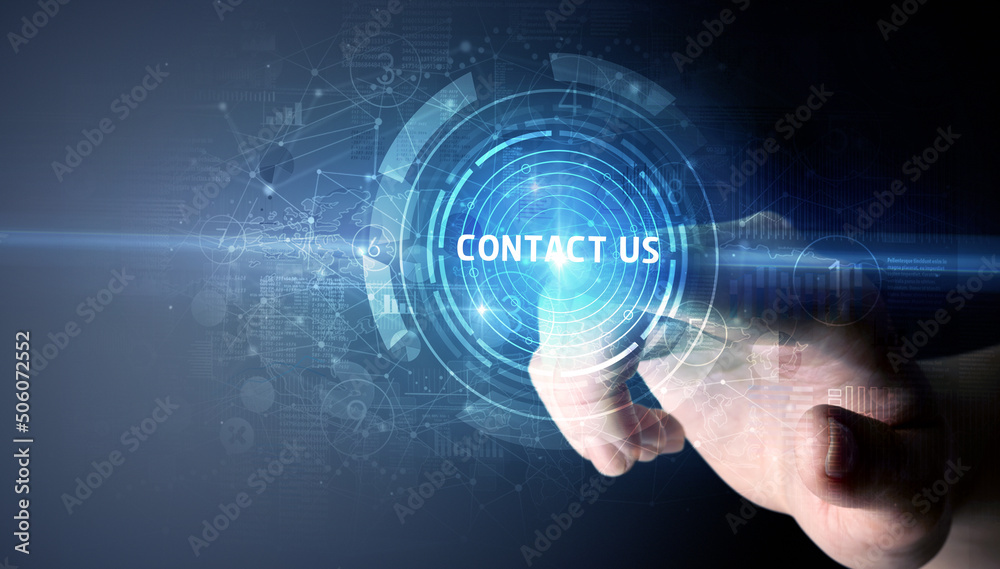 Hand touching business concept button Hand touching business concept button
