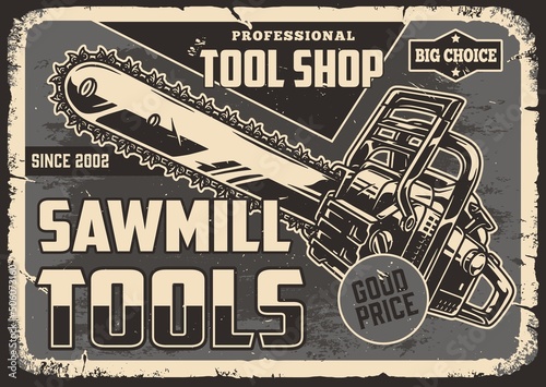 Chainsaw tool advertising monochrome poster