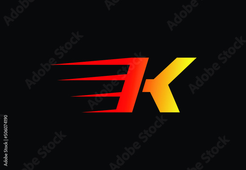 Abstract letter K logo design template. Universal fast speed fire- flame color logo