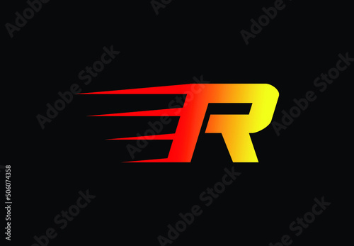 Abstract letter R logo design template. Universal fast speed fire- flame color logo