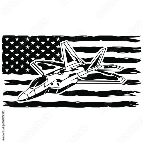Jet fighter F-22, American flag F-22 Raptor Military Combat Aircraft USA Army Vinyl Stencil,Cut File Vector Clip Art