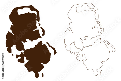 Huahine island (France, French Republic, Pacific Ocean, Society Islands Archipelago, French Polynesia) map vector illustration, scribble sketch Huahine map