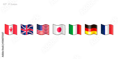 colorful simple vector flat pixel art set of flowing flags of great seven countries G7