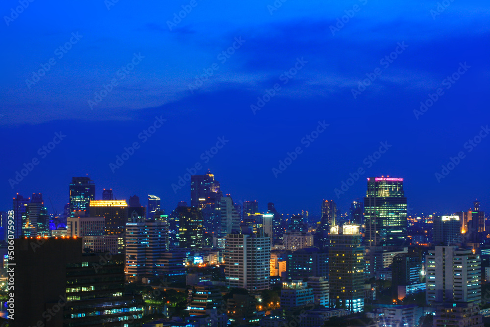 Bangkok Skyline include modern building in downtown at night time, is the capital and most populous city of Thailand