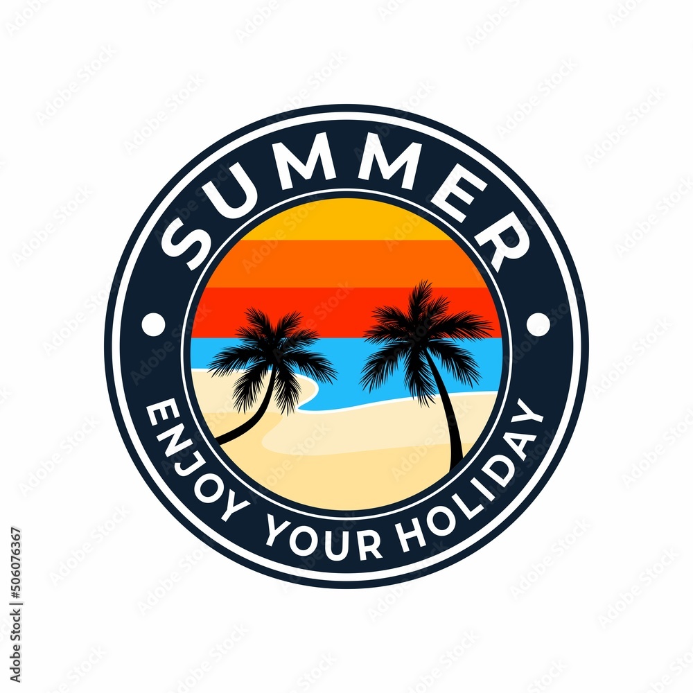 Vector illustration of summer beach logo, sunset logo, coconut tree, for t-shirts and other uses