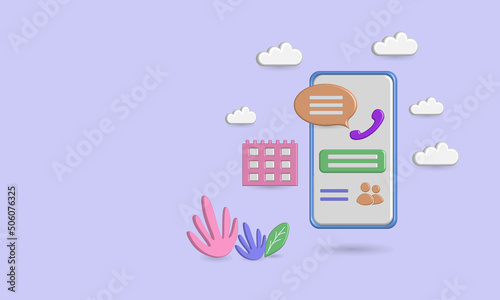 3D smartphone icon with telephone, calendar, chat activity, and people. Best for your property content