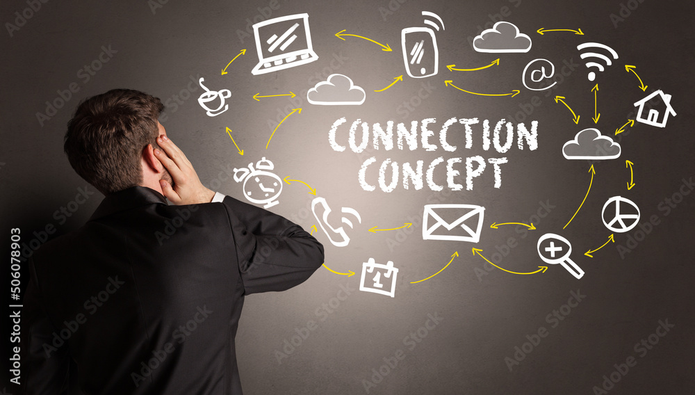 businessman drawing social media icons businessman drawing social media icons