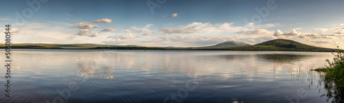 Southern Urals, Ural Mountains, Zyuratkul National Park. Panorama of Zyuratkul Lake.