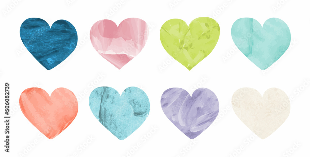 A set of watercolor hearts