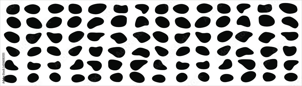 Fototapeta premium Set of different blotch shapes. Random abstract liquid shapes, round abstract organic elements. Pebble, drops and blobs silhouettes. Simple rounded shapes. Vector illustration