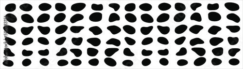 Set of different blotch shapes. Random abstract liquid shapes, round abstract organic elements. Pebble, drops and blobs silhouettes. Simple rounded shapes. Vector illustration