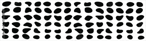 Set of different blotch shapes. Random abstract liquid shapes, round abstract organic elements. Pebble, drops and blobs silhouettes. Simple rounded shapes. Vector illustration