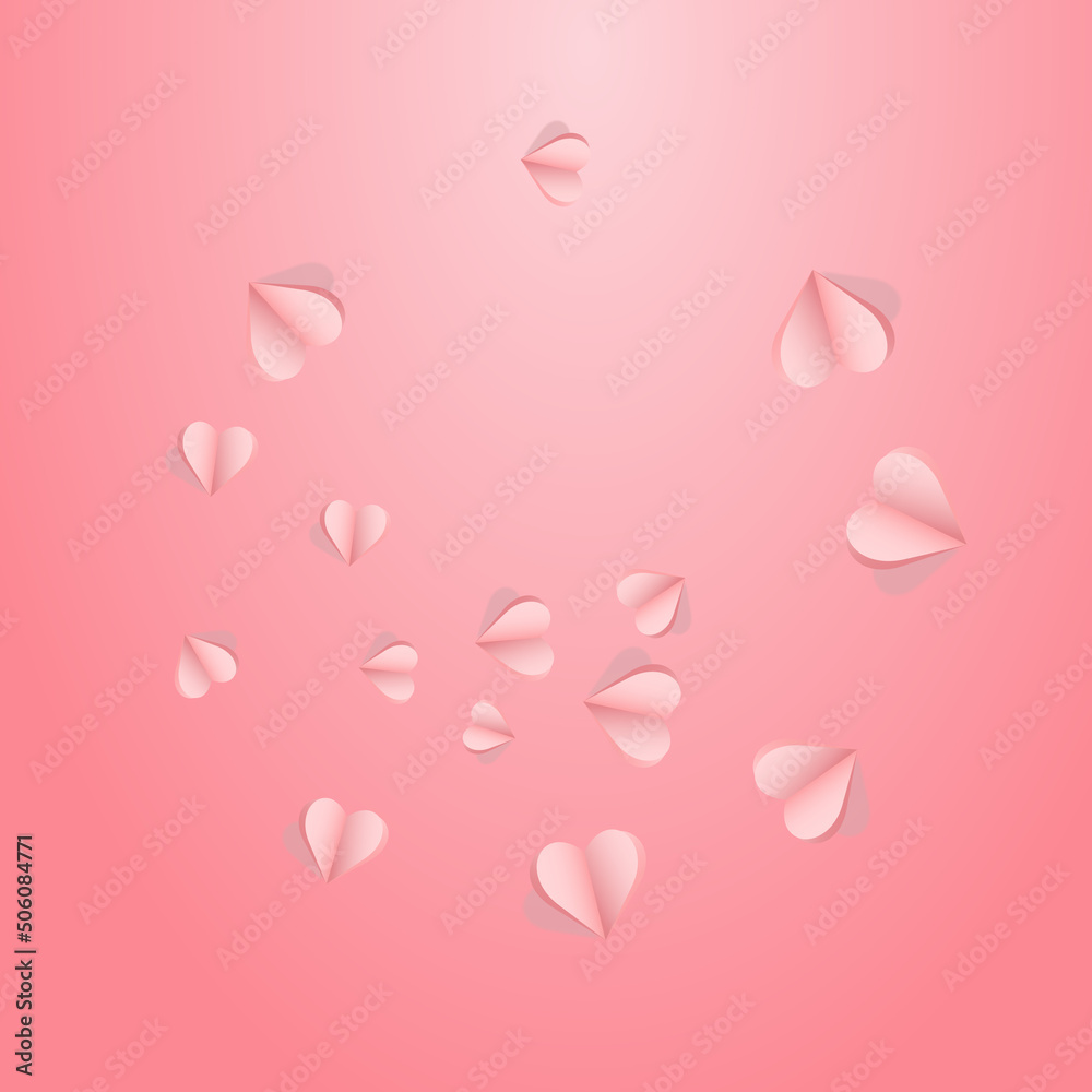 Red Confetti Vector Pink  Backgound. Cut Hearts