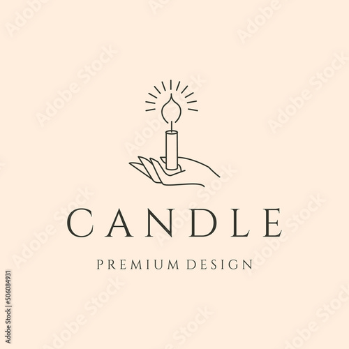 candle with hand line logo vector symbol illustration design