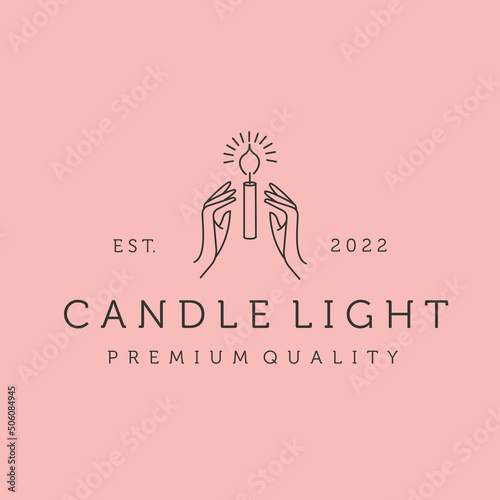 candle light with hand line logo vector symbol illustration design