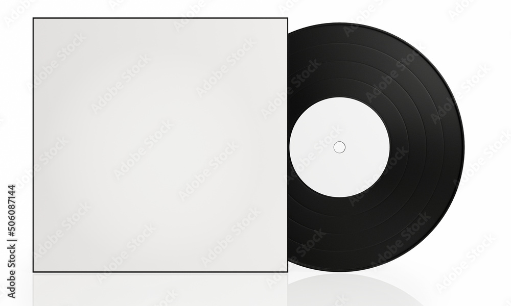 vinyl record black blank white cover on a white background There is a