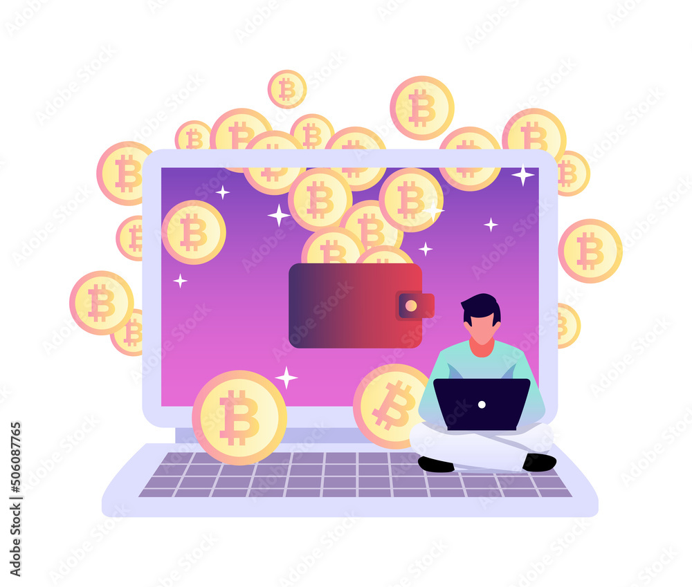 Laptop Bitcoin Wallet Composition Laptop Bitcoin Wallet Composition