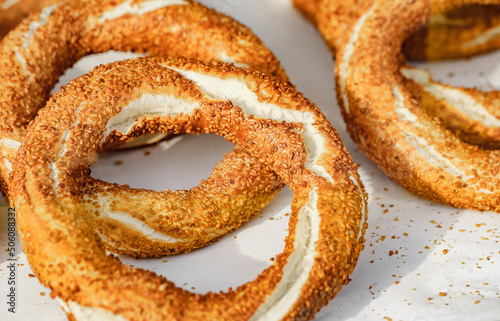 Photography Simits Turkish, bakery products, sesame bagels simit, cooked  in bulk