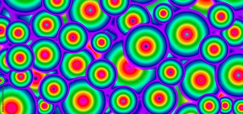 Illustration of seamless pattern with vivid multi-color chaotic circles