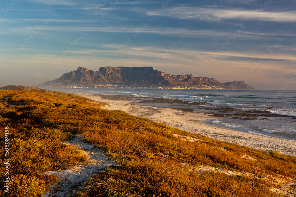 Fototapeta premium scenic view of landmark table mountain from Blouberg in tourist travel destination cape town south africa