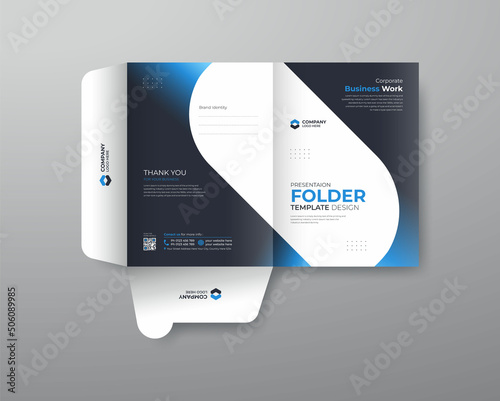 Business folder for files, presentation folder blue color design. Brochure template Annual report background for business design