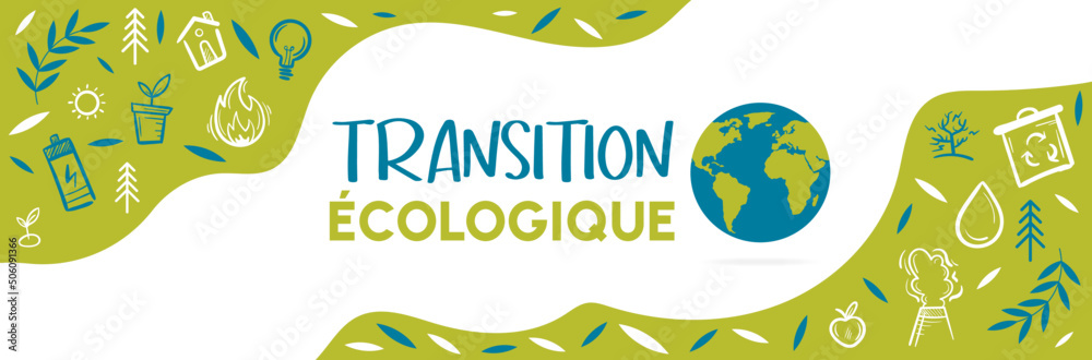 Transition écologique - Bannière  Titre et pictogrammes  vectoriels autour de la nature
